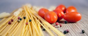 Bolognese ingredients including pasta.